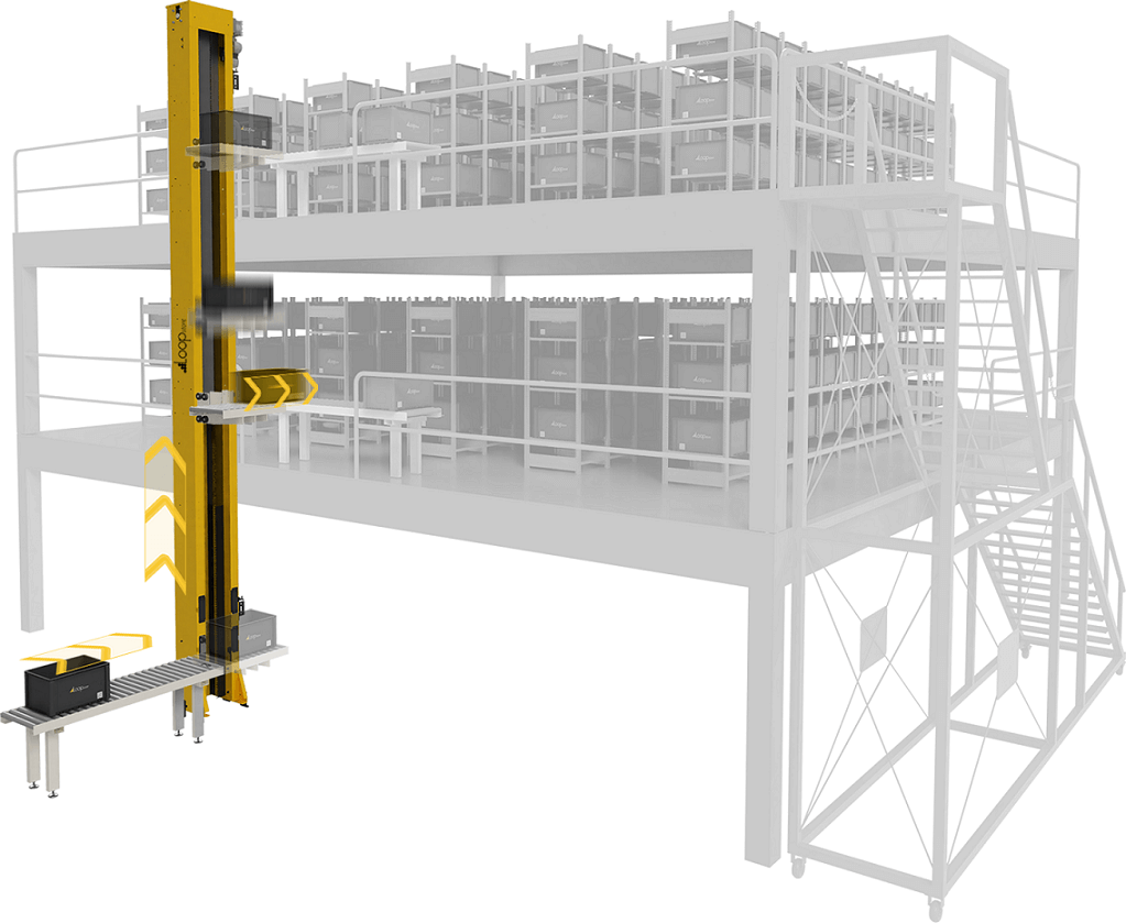 wizualizacja windy w magazynie przy podestach